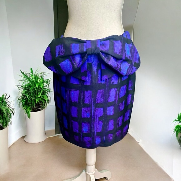 NWT Moschino Couture Purple & Black Abstract Print Bow Detail Mini Skirt Size 8 - Picture 4 of 16